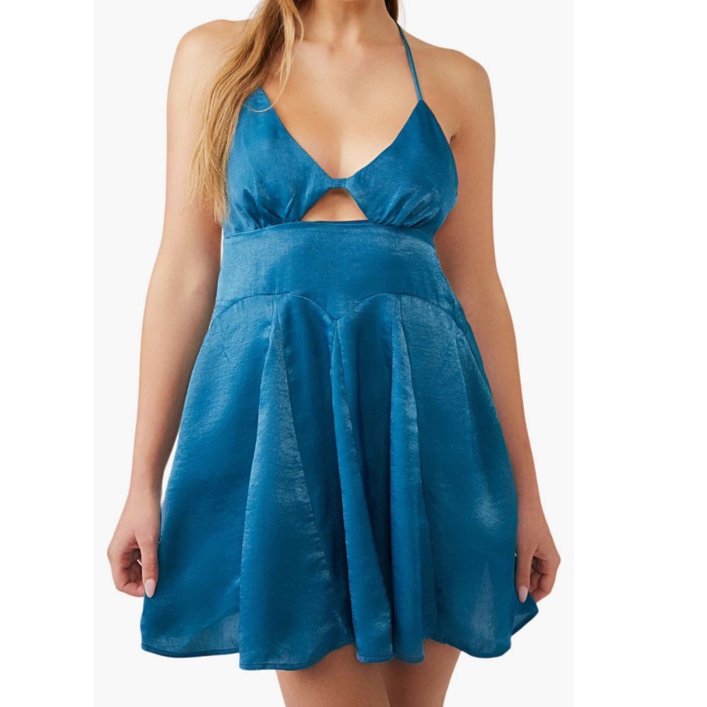 NWT! Free People Good Catch Racerback Pajama Slipdress Night Swim Blue Large